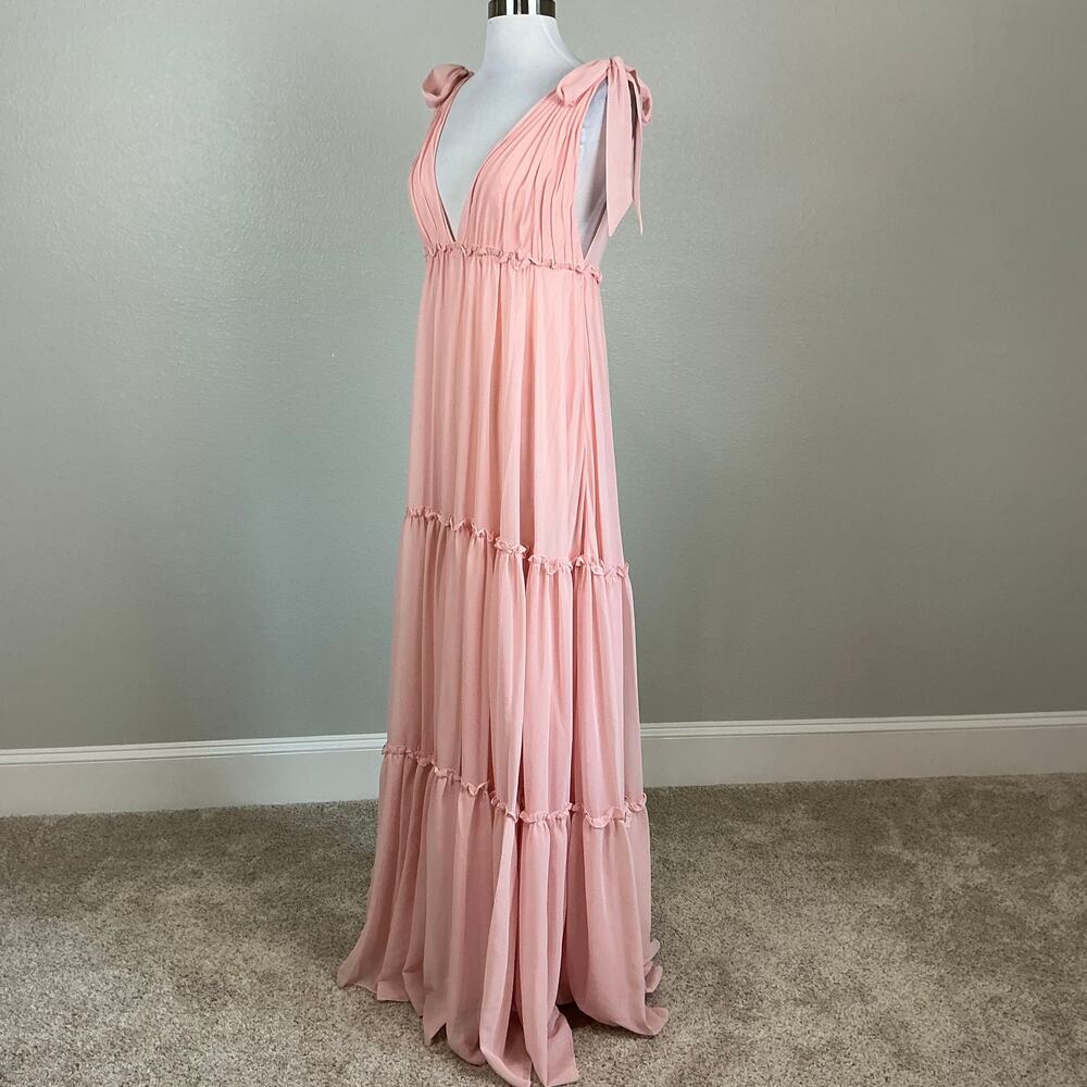 Mac Duggal 70188 Pink Maxi Dress Ruffled Chiffon Sleeveless V-Neck Gown Size 4 - Picture 5 of 12
